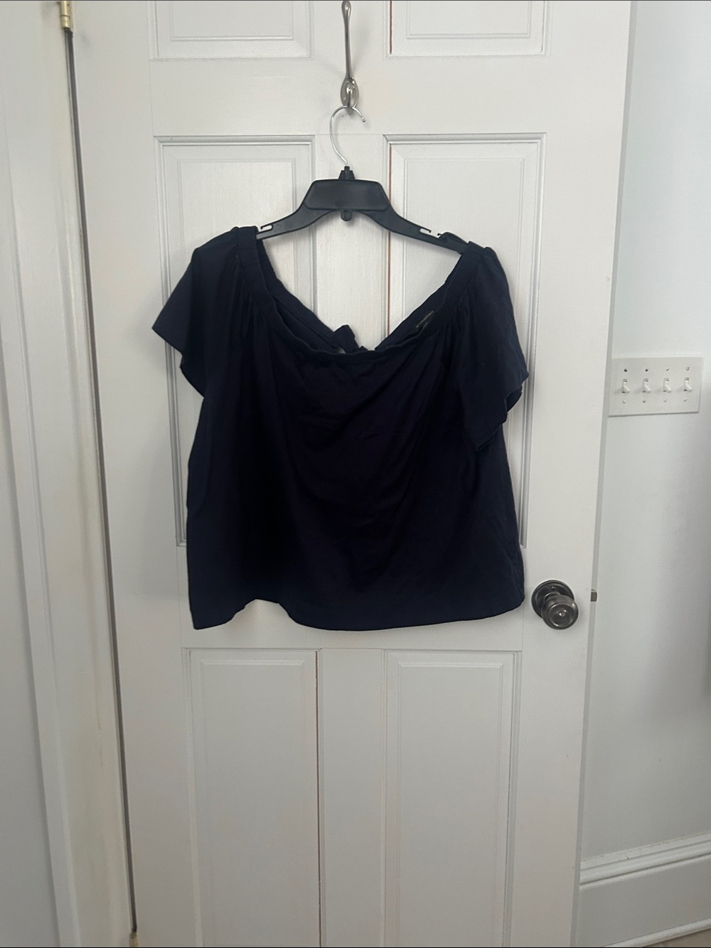Banana Republic Off-Shoulder Navy Flutter Sleeve Top